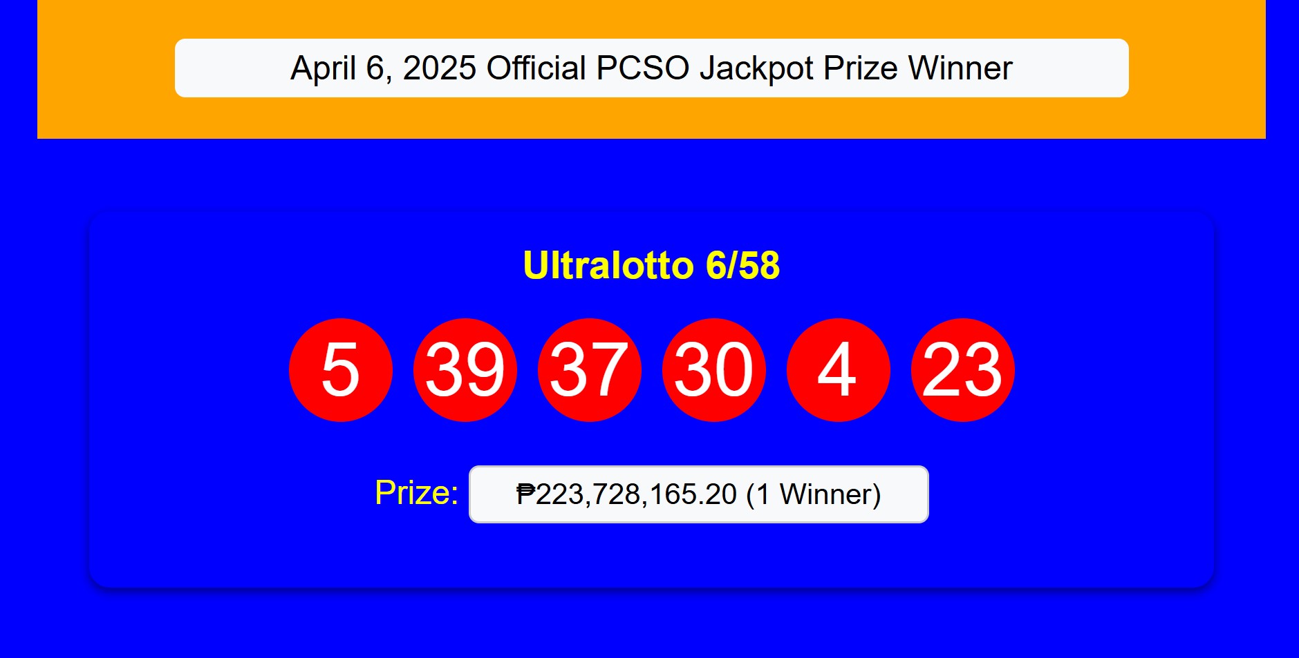 CONGRATULATIONS! P223.7 Million SOLO Winner Sa Ultralotto 6/58 - April 6, 2025