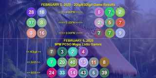 February 5, 2025 Wednesday Megalotto 6/45 & Grandlotto 6/55 Winning Numbers